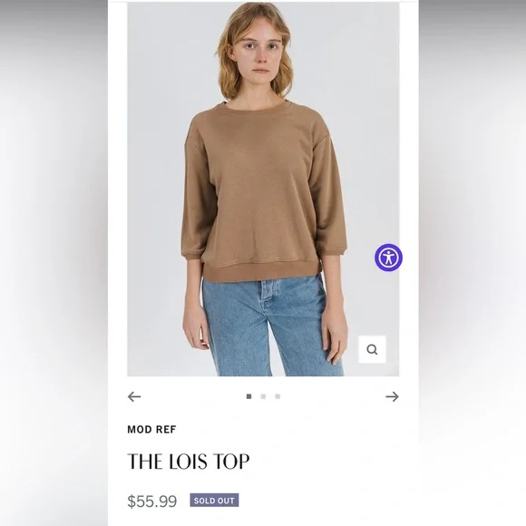 Mod Ref sweatshirt cropped sleeve crewneck cotton brown womens small - Picture 2 of 4